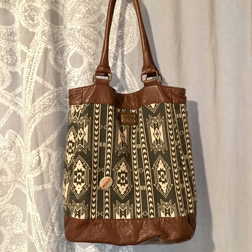 Billabong Aztec Print Canvas & Leather Tote Bag